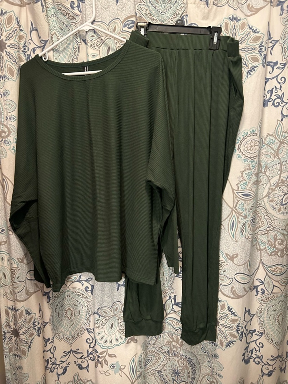 Women's Olive Green Ribbed Loungewear Set